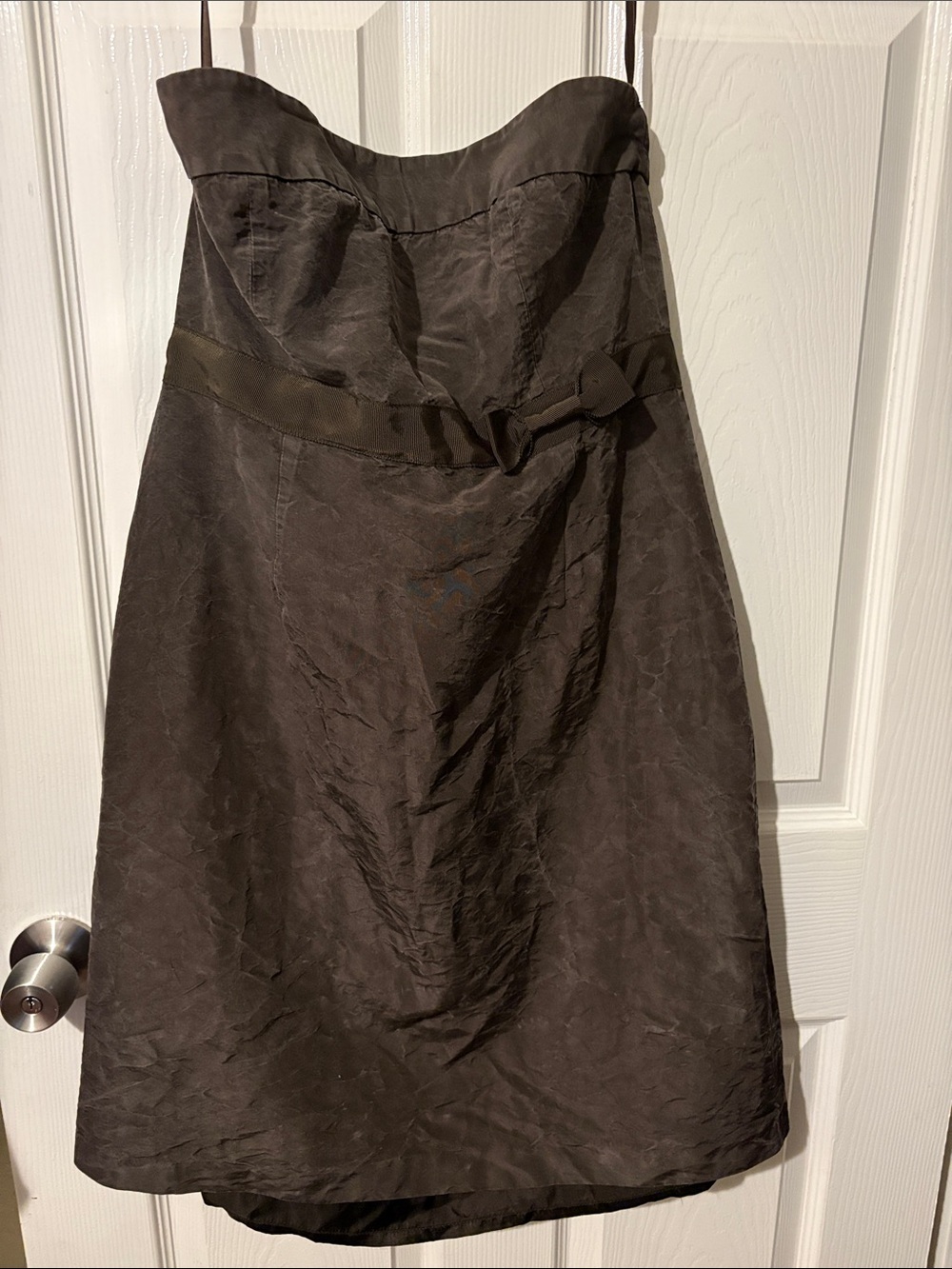 Vintage J. Crew Strapless Satin Dress with Waist Sash